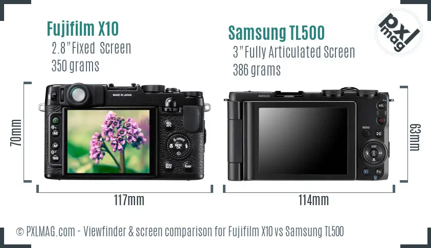 Fujifilm X10 vs Samsung TL500 Screen and Viewfinder comparison