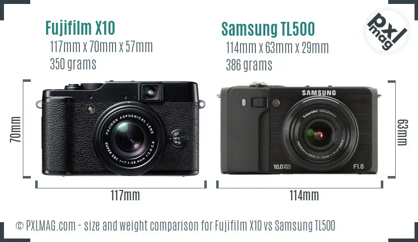 Fujifilm X10 vs Samsung TL500 size comparison