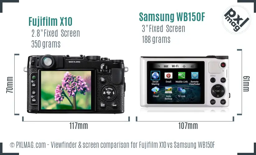 Fujifilm X10 vs Samsung WB150F Screen and Viewfinder comparison