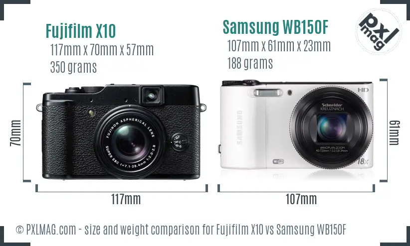 Fujifilm X10 vs Samsung WB150F size comparison