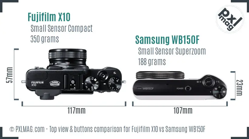 Fujifilm X10 vs Samsung WB150F top view buttons comparison