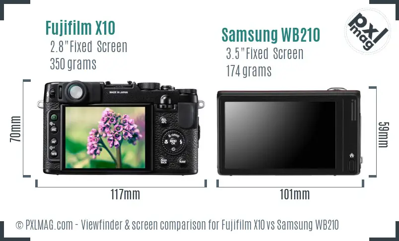 Fujifilm X10 vs Samsung WB210 Screen and Viewfinder comparison