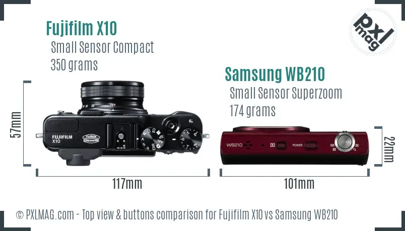 Fujifilm X10 vs Samsung WB210 top view buttons comparison