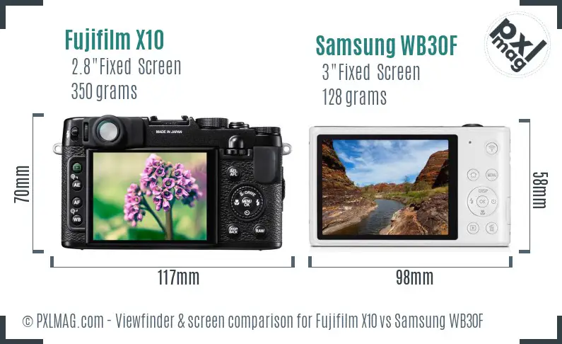 Fujifilm X10 vs Samsung WB30F Screen and Viewfinder comparison