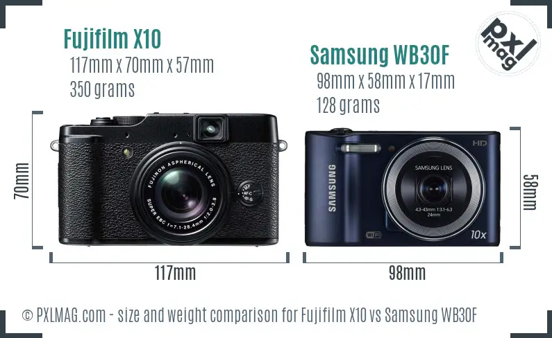 Fujifilm X10 vs Samsung WB30F size comparison