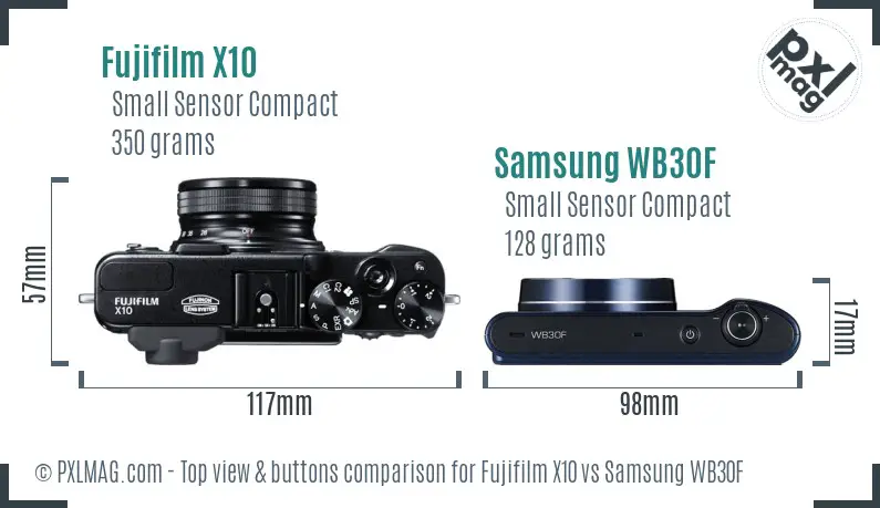 Fujifilm X10 vs Samsung WB30F top view buttons comparison