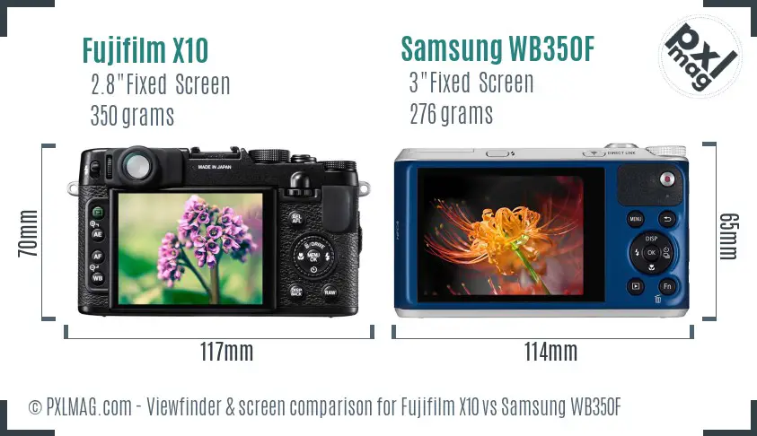 Fujifilm X10 vs Samsung WB350F Screen and Viewfinder comparison