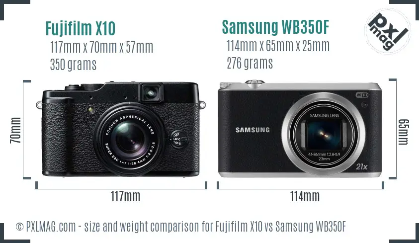 Fujifilm X10 vs Samsung WB350F size comparison