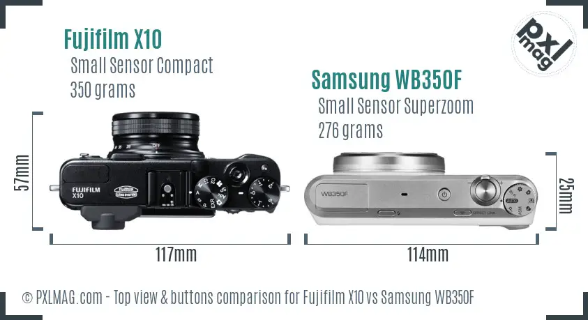 Fujifilm X10 vs Samsung WB350F top view buttons comparison