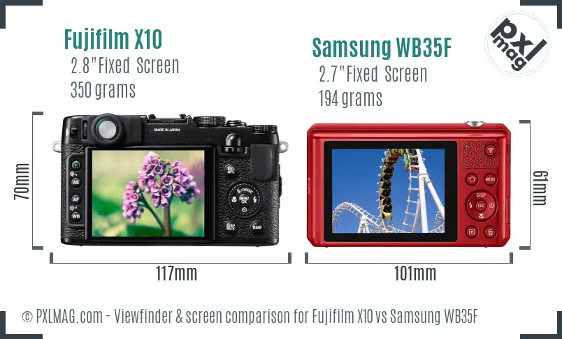 Fujifilm X10 vs Samsung WB35F Screen and Viewfinder comparison