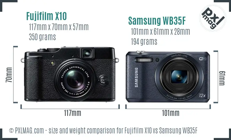 Fujifilm X10 vs Samsung WB35F size comparison