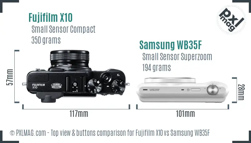 Fujifilm X10 vs Samsung WB35F top view buttons comparison