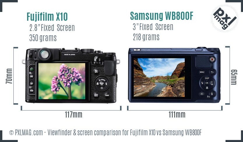 Fujifilm X10 vs Samsung WB800F Screen and Viewfinder comparison