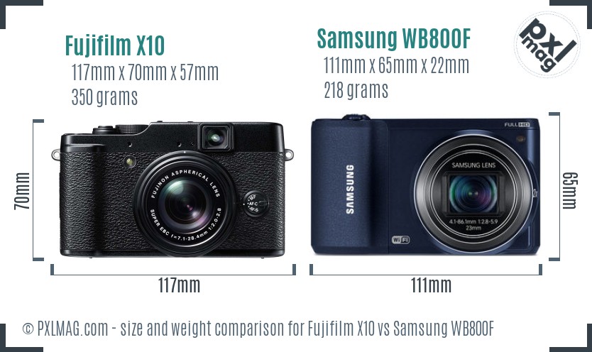 Fujifilm X10 vs Samsung WB800F size comparison Fujifilm X10 vs Samsung WB800F size comparison