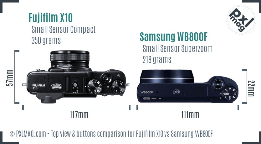 Fujifilm X10 vs Samsung WB800F top view buttons comparison
