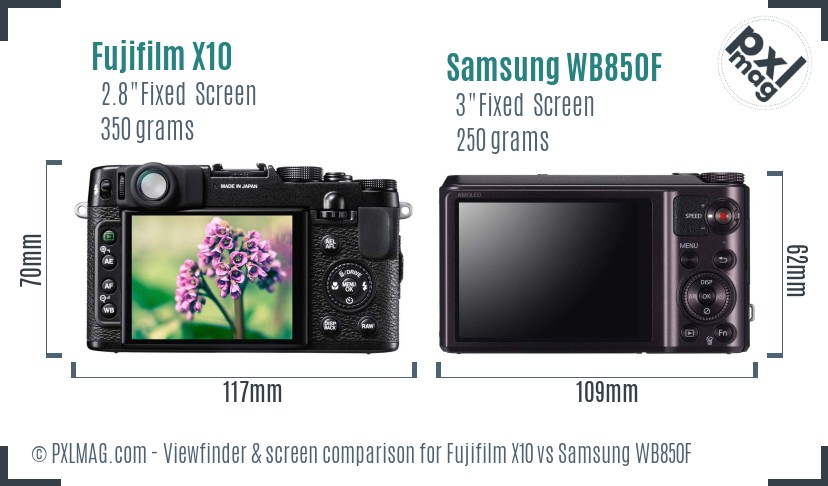 Fujifilm X10 vs Samsung WB850F Screen and Viewfinder comparison