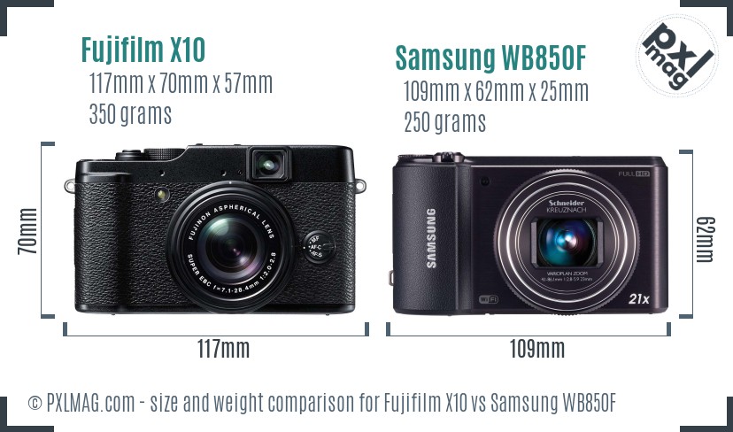 Fujifilm X10 vs Samsung WB850F size comparison