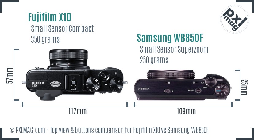 Fujifilm X10 vs Samsung WB850F top view buttons comparison