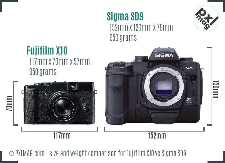 Fujifilm X10 vs Sigma SD9 size comparison
