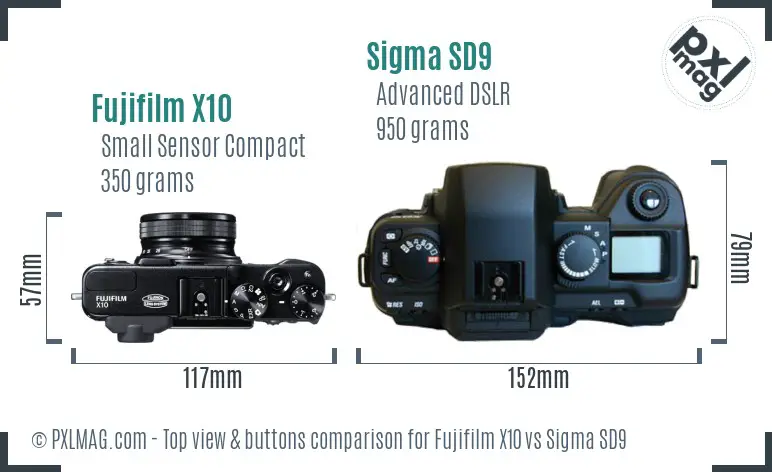 Fujifilm X10 vs Sigma SD9 top view buttons comparison