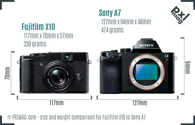 Fujifilm X10 vs Sony A7 size comparison Fujifilm X10 vs Sony A7 size comparison