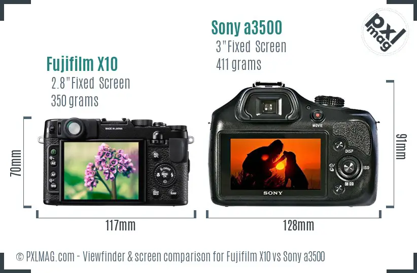 Fujifilm X10 vs Sony a3500 Screen and Viewfinder comparison