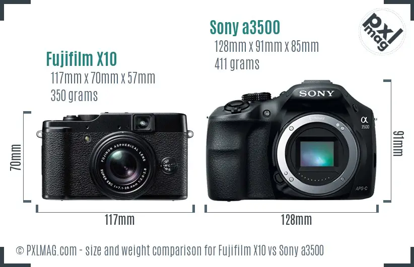 Fujifilm X10 vs Sony a3500 size comparison