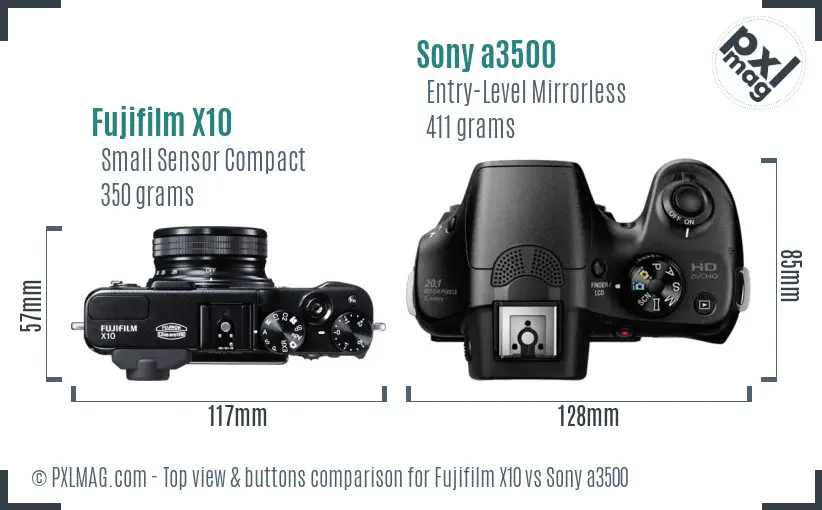 Fujifilm X10 vs Sony a3500 top view buttons comparison