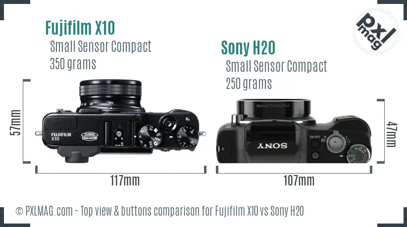 Fujifilm X10 vs Sony H20 top view buttons comparison Fujifilm X10 vs Sony H20 top view buttons comparison