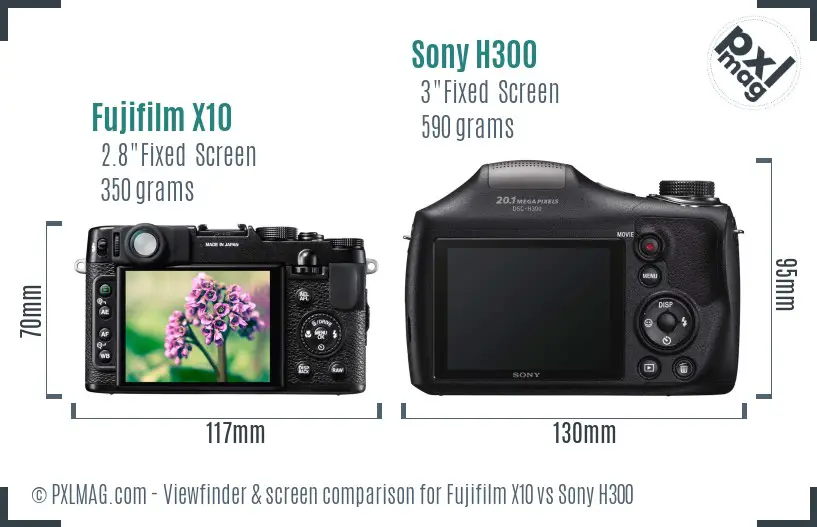 Fujifilm X10 vs Sony H300 Screen and Viewfinder comparison
