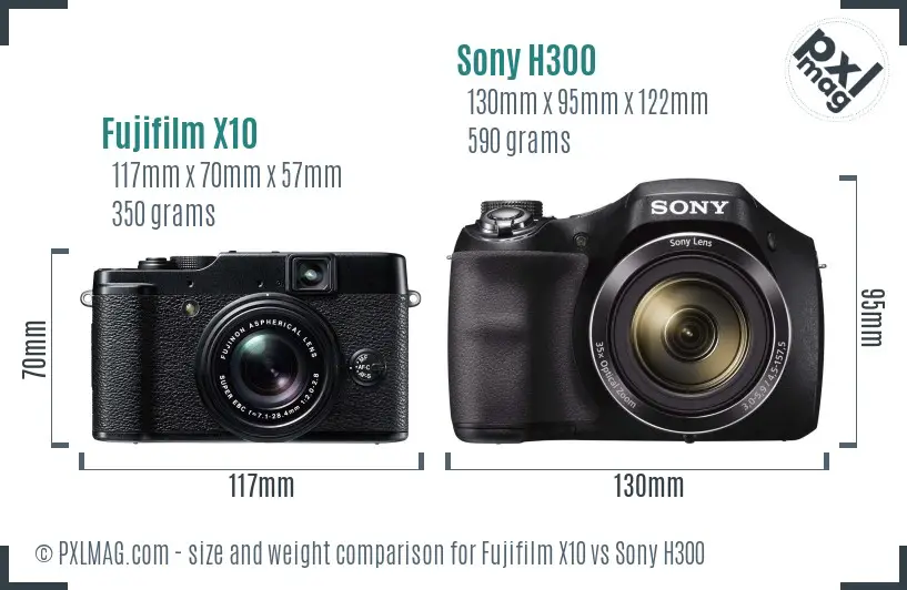Fujifilm X10 vs Sony H300 size comparison
