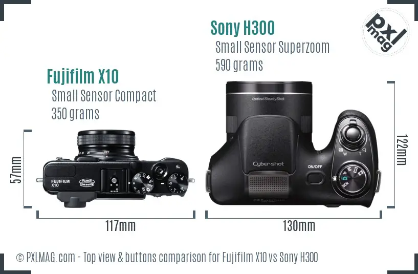 Fujifilm X10 vs Sony H300 top view buttons comparison