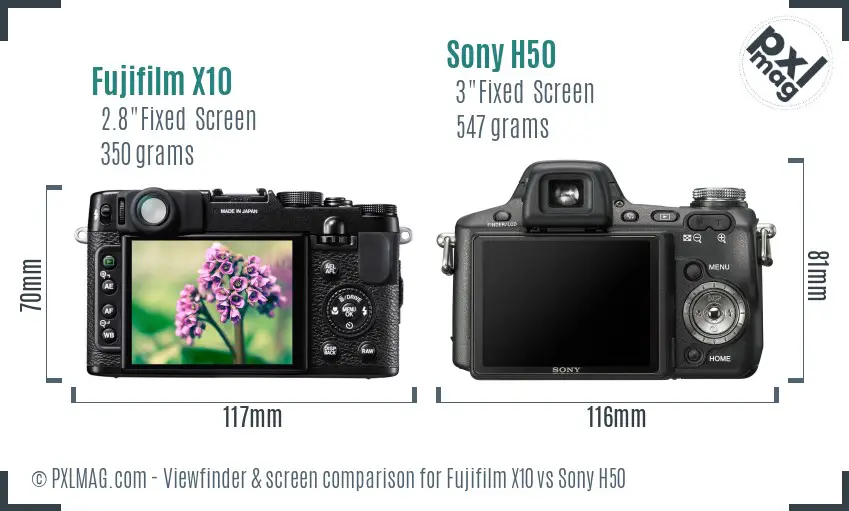 Fujifilm X10 vs Sony H50 Screen and Viewfinder comparison Fujifilm X10 vs Sony H50 Screen and Viewfinder comparison