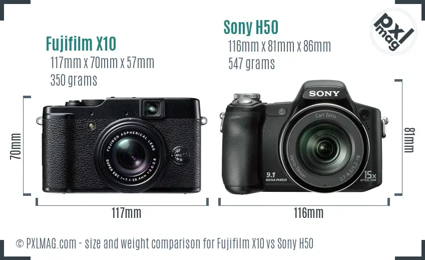 Fujifilm X10 vs Sony H50 size comparison Fujifilm X10 vs Sony H50 size comparison