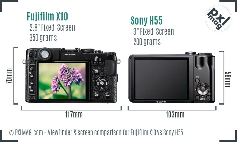 Fujifilm X10 vs Sony H55 Screen and Viewfinder comparison