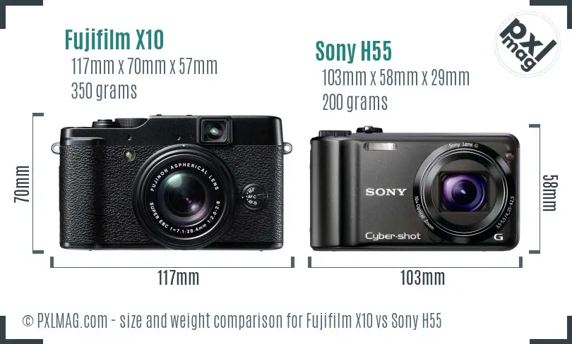 Fujifilm X10 vs Sony H55 size comparison