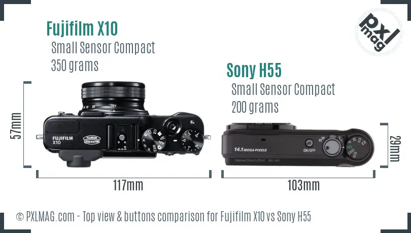Fujifilm X10 vs Sony H55 top view buttons comparison