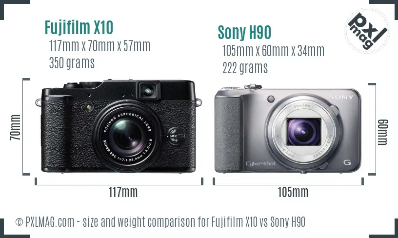 Fujifilm X10 vs Sony H90 size comparison