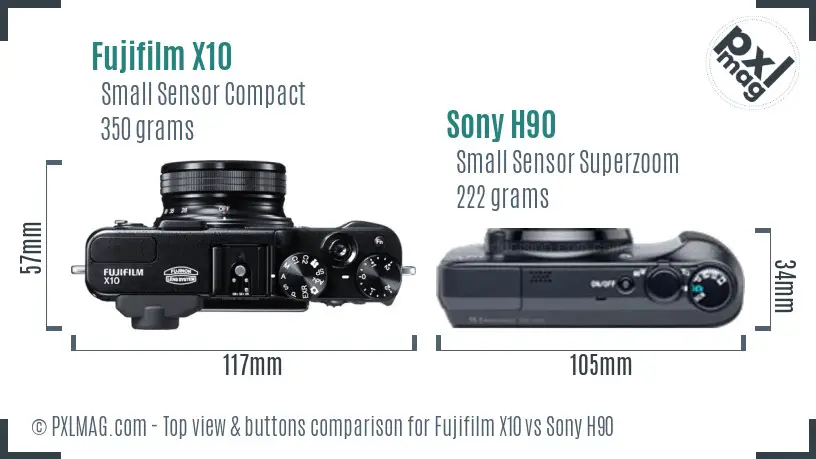 Fujifilm X10 vs Sony H90 top view buttons comparison