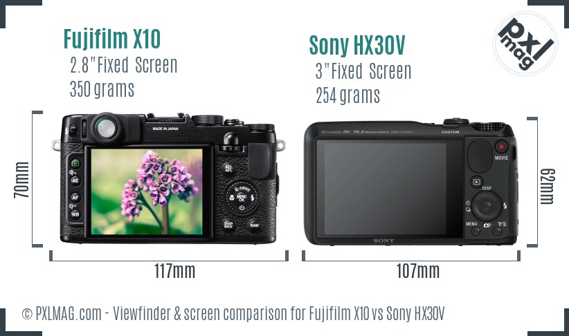 Fujifilm X10 vs Sony HX30V Screen and Viewfinder comparison
