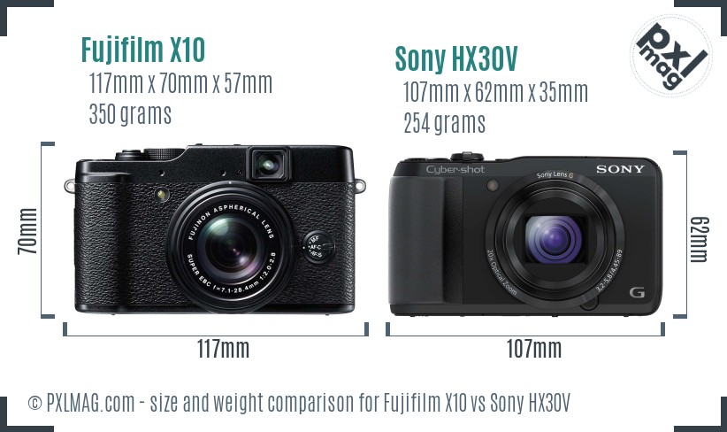 Fujifilm X10 vs Sony HX30V size comparison Fujifilm X10 vs Sony HX30V size comparison