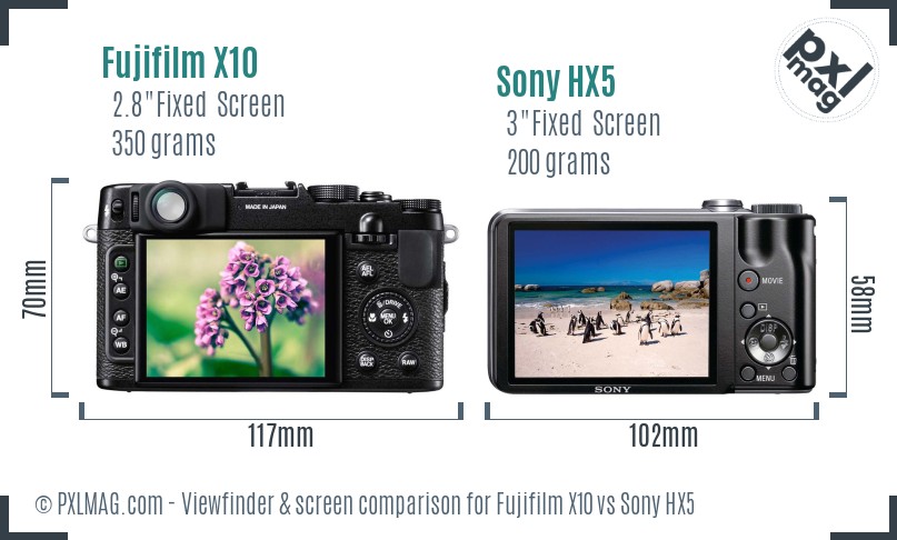 Fujifilm X10 vs Sony HX5 Screen and Viewfinder comparison