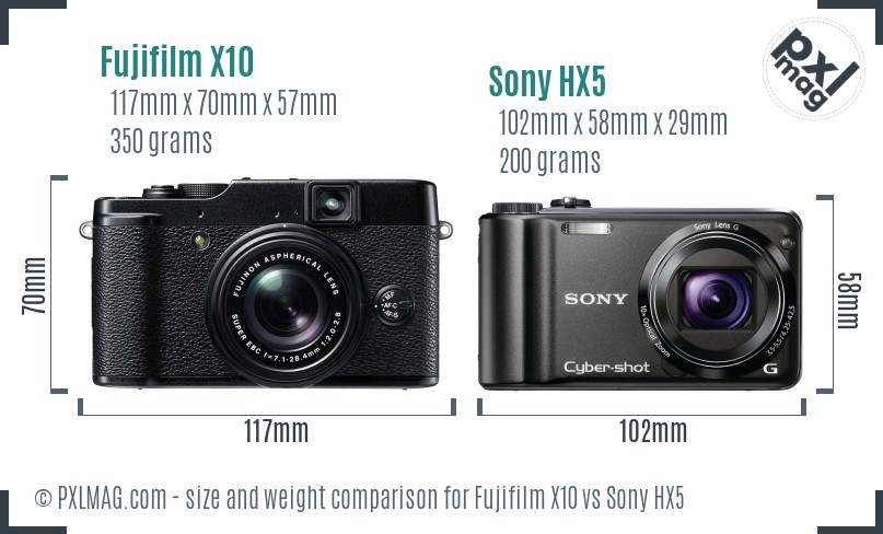 Fujifilm X10 vs Sony HX5 size comparison