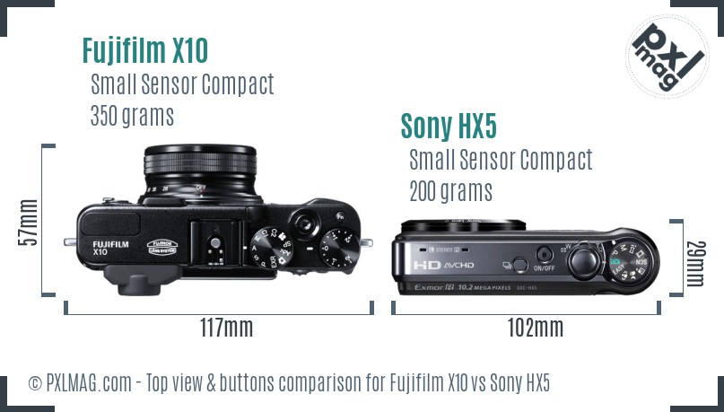 Fujifilm X10 vs Sony HX5 top view buttons comparison