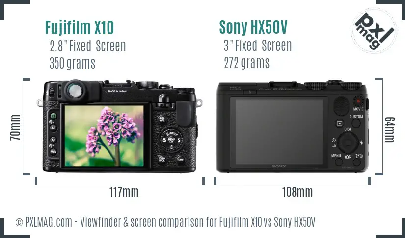Fujifilm X10 vs Sony HX50V Screen and Viewfinder comparison