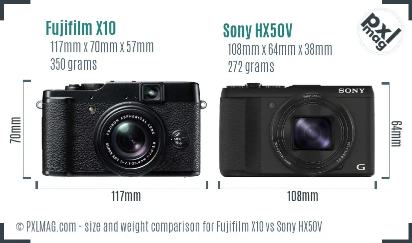Fujifilm X10 vs Sony HX50V size comparison