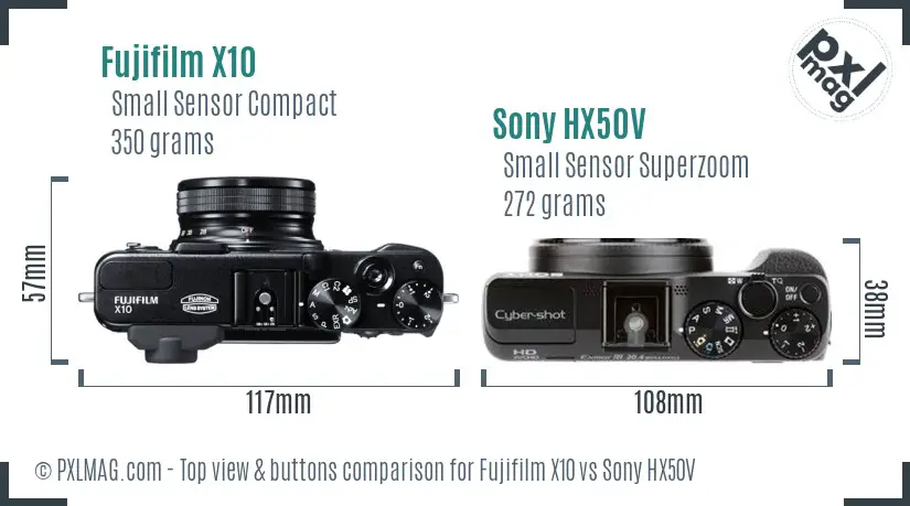 Fujifilm X10 vs Sony HX50V top view buttons comparison