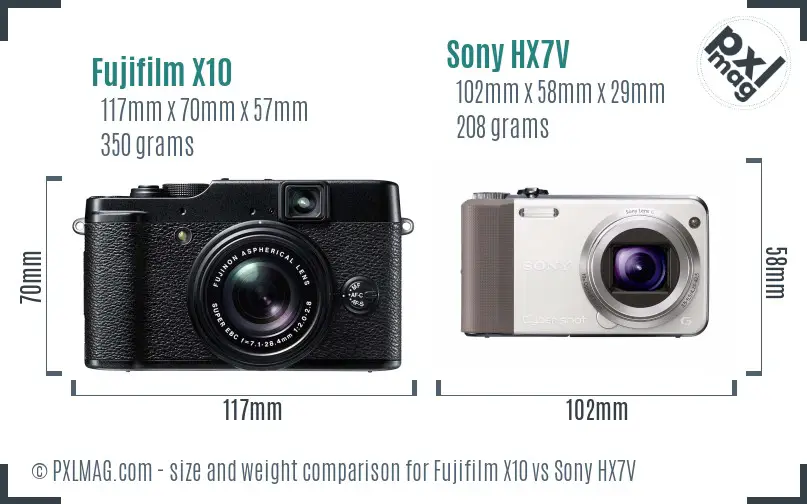 Fujifilm X10 vs Sony HX7V size comparison Fujifilm X10 vs Sony HX7V size comparison