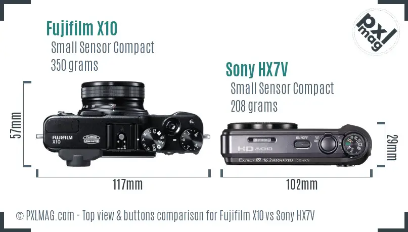Fujifilm X10 vs Sony HX7V top view buttons comparison Fujifilm X10 vs Sony HX7V top view buttons comparison