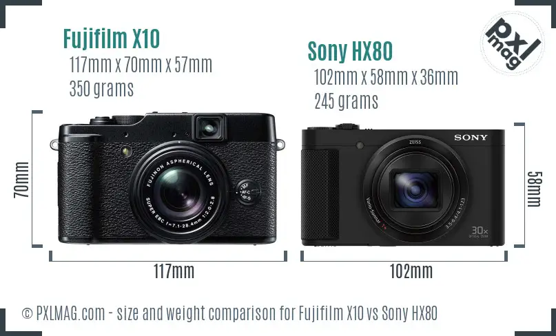 Fujifilm X10 vs Sony HX80 size comparison